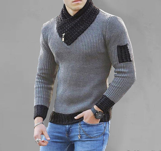 Men’s Shawl Pullover Ribbed Collar Cuffs And Hem With Zipper Sweater