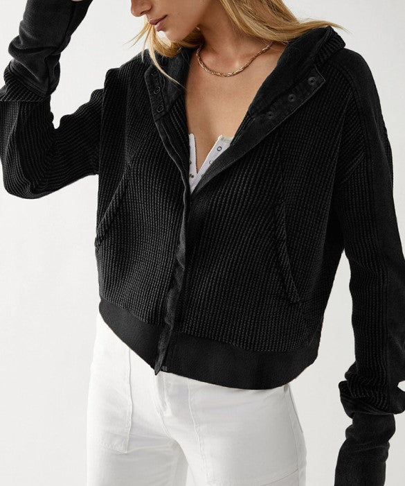 Sweatshirt Zipper Button Long Sleeve Loose Casual Pullover Hoodie