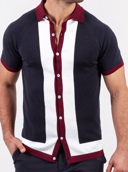 Single Breasted Paneled Color Contrast Short Sleeve Shirt