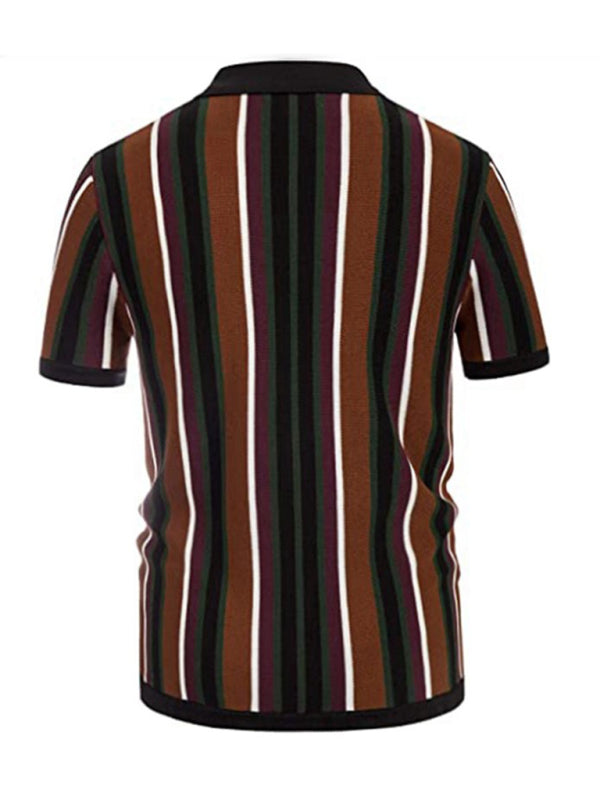 Single Breasted Color Contrast Stripe Short Sleeve Shirt