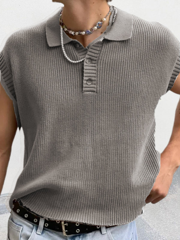 Solid color Polo collar knitted Top