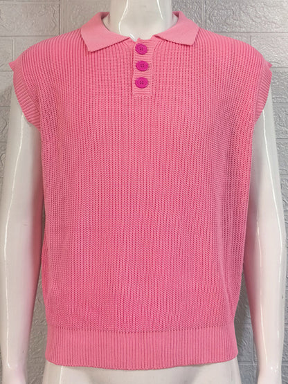 Solid color Polo collar knitted Top