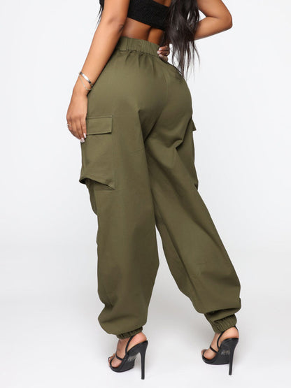 Women's Casual Multi Pocket Button Fly Straight Cargo Trousers