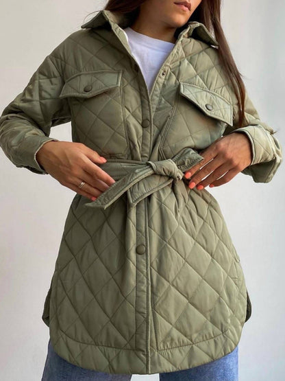 Long buttoned lapel loose warm rhombus cotton jacket